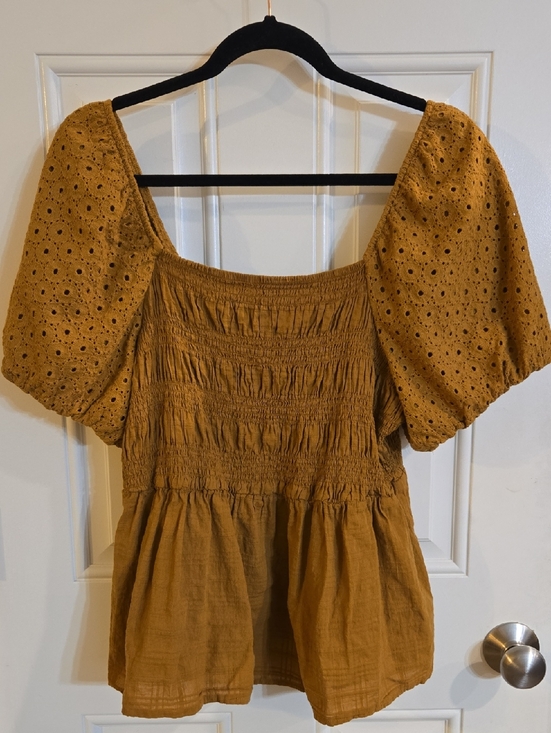 Maurices Tops - Maurices mustard smocked peplum top with puff sleeves